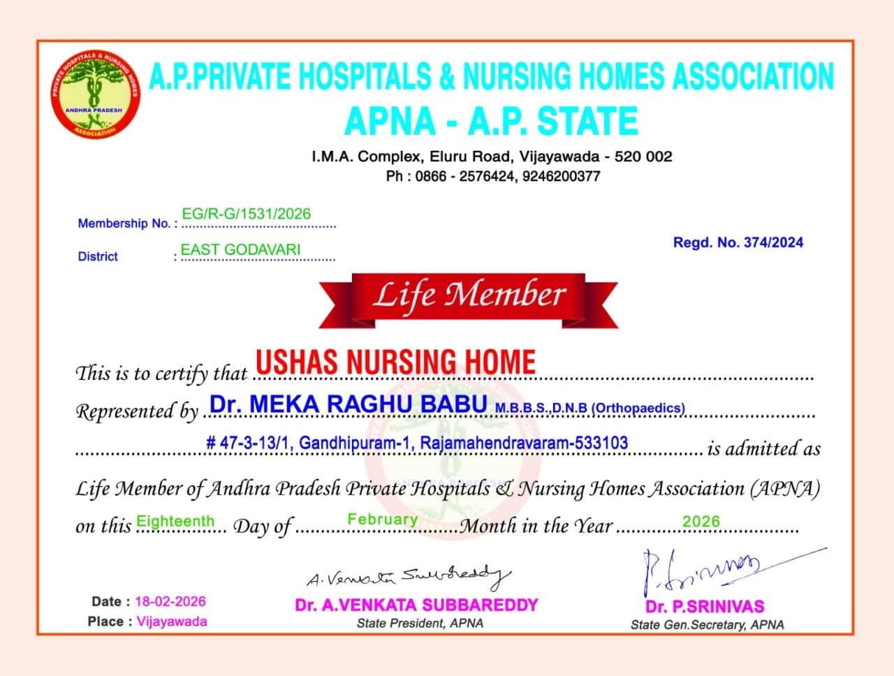 Doctor APNA Certificate